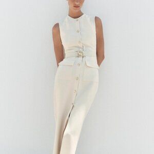 Zara BELTED CREPE MIDI DRESS